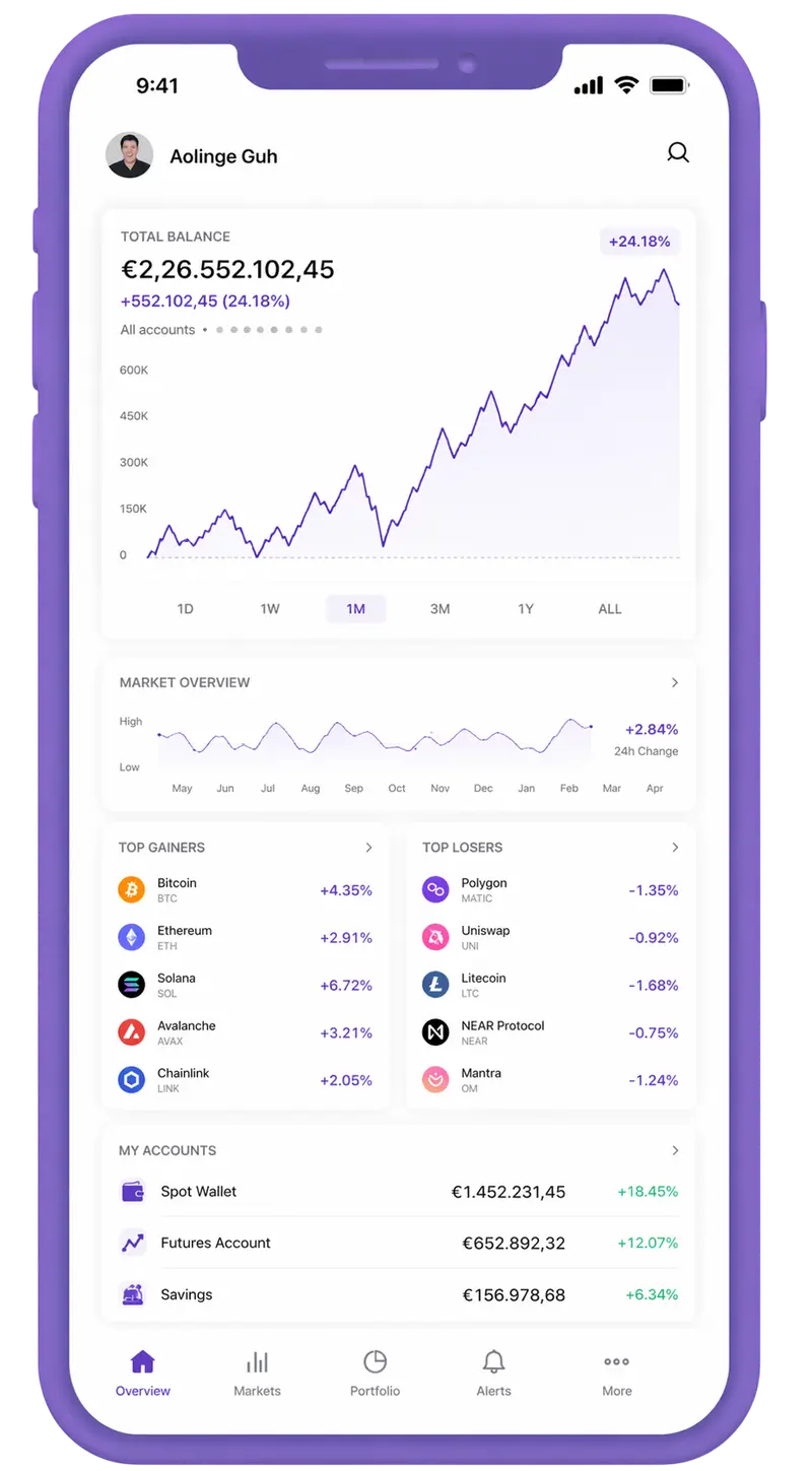 Giornovixia mobile app showing portfolio overview
